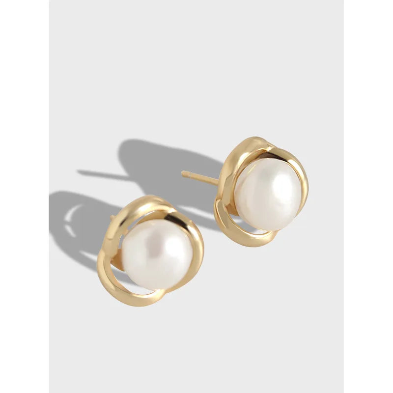 ES205 925 Sterling Silver Earrings INS Hot Gold Earrings Stud Rose Freshwater Pearl Jewelry Women 2021