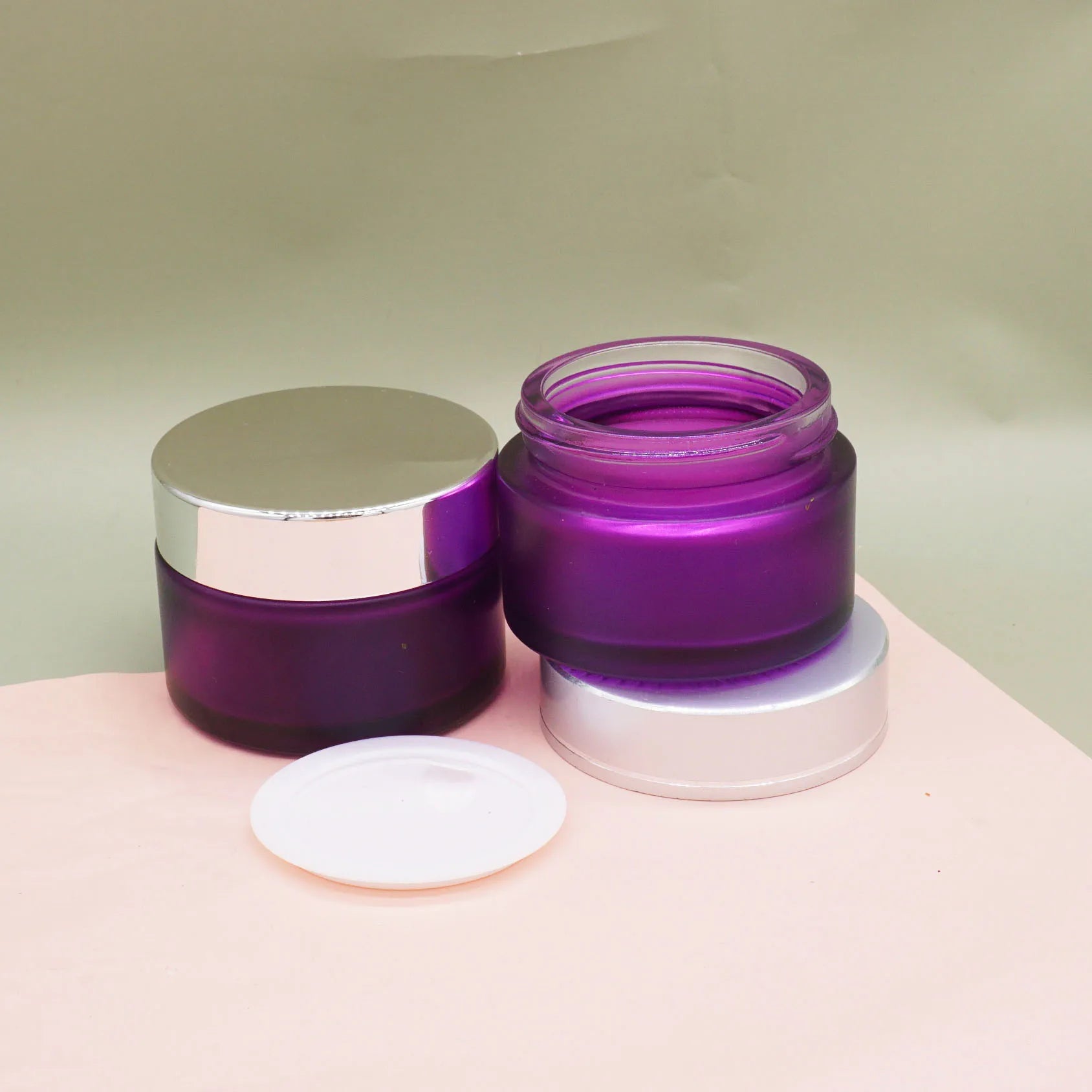 1.7 Ounce Frosted Purple Round Face Cream Container Jar with Lid