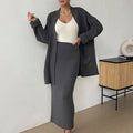 Enyami Women Sweater Autumn Winter New Cardigan Women Loose Belt High Waist Skirt Fashion Knitwear Two Piece Set for Women