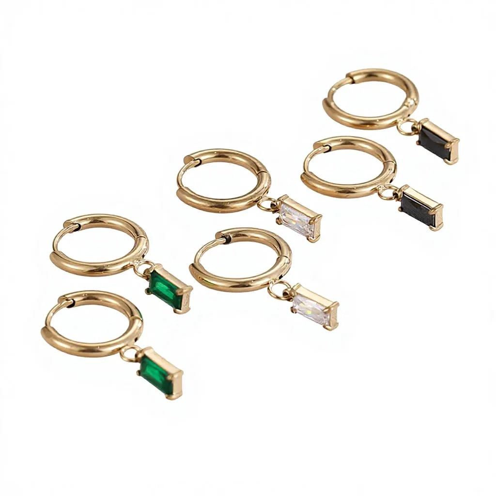 Fashion Minimalist 4*7mm Pendant Geometric Stainless Steel Hoop Earrings for Women Jewelry