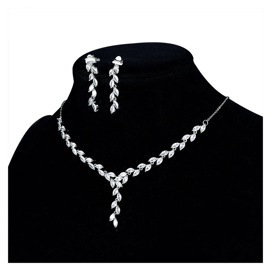 Luxury Sparkling Tree Branch Style Bridal Cubic Zircon Necklace Earring Set Wedding CZ Jewelry Set