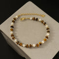 Tiger Eye and Sterling Silver Bead Bracelet Trendy Stackable Natural Stone Jewelry Wholesale