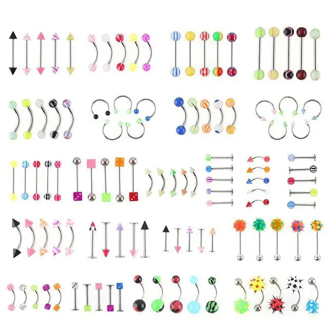 Hot Sale 110 PCS Body Jewelry Piercing Eyebrow Navel Belly Tongue Lip Bar Ring 24 Styles