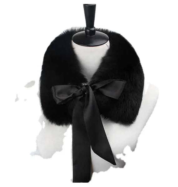 MWFur Fox Fur Collar for Women Girl Winter Scarf Fox Hair Collar Scarf with Lace Short Scarves for Jacket Collar