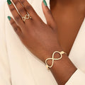 Jachon Fashion Geometric Number 8 Shape Zinc Alloy Cuff Bracelet Ring Jewelry Set for Women Fine Jewelry Bracelets