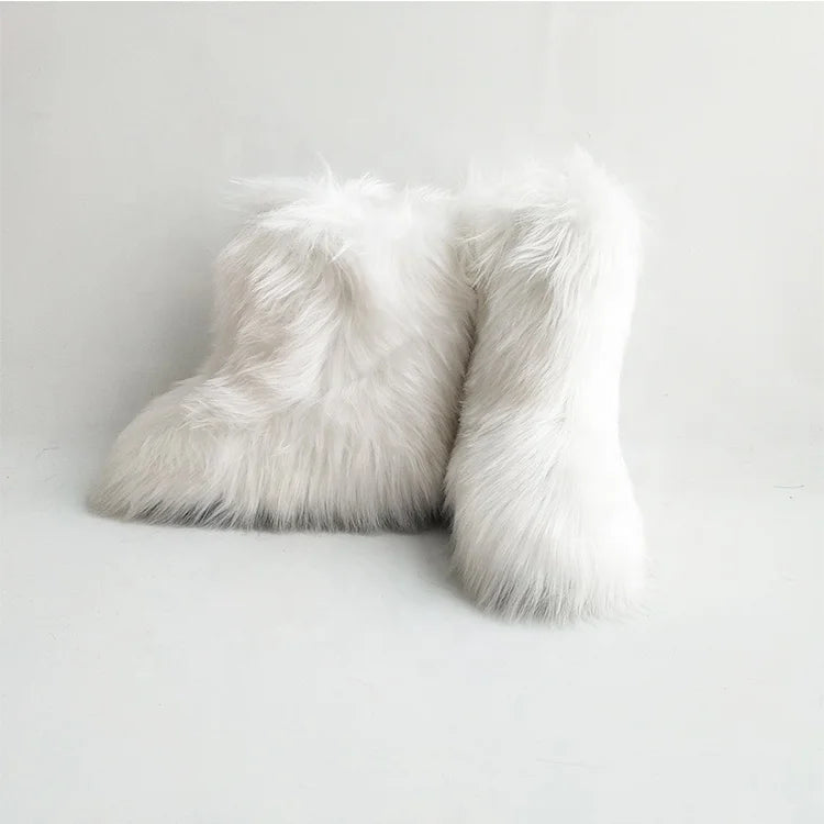 2021 Cheap Wholesale New Fashion Woman White Boots Winter Men Outdoor Warm Plain Footwear Ladies Faux Fur comfort Boots MegaBDM