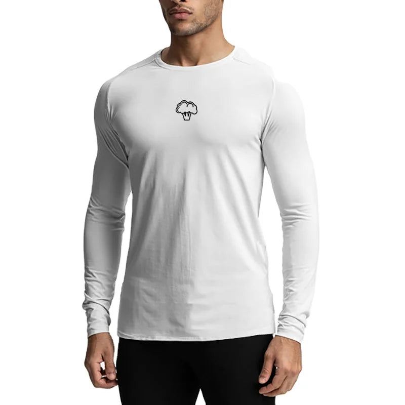 Custom Logo Fitness Long Sleeve T-shirt Men's Compression Tight Elastic Sports Tee Tops Workout Muscle Gym Bodybuilding Clothing