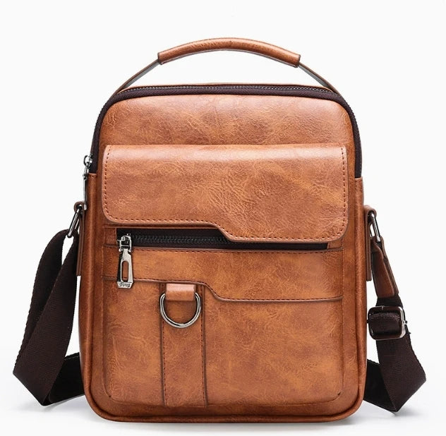 Wholesale Men Fashion Large Capacity PU Leather Shoulder Bag Waterproof Wear-resistant Customize Shoulder Bag Business Gift