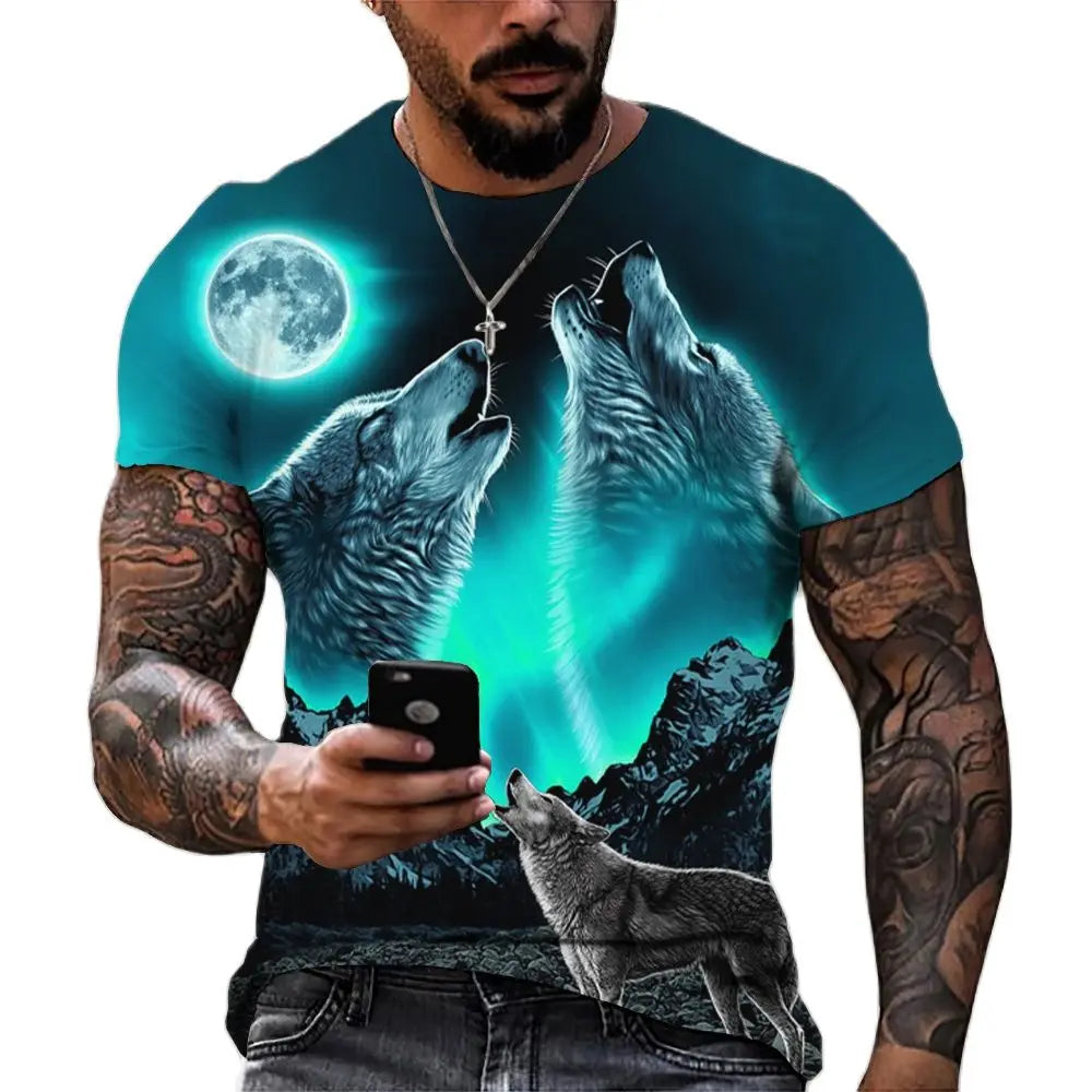 Fitspi Wolf T Shirt Mens Animal Print Short Sleeve Top 3d Casual Street Man's T-shirt Oversized Tee Shirt Men Vintage Clothing