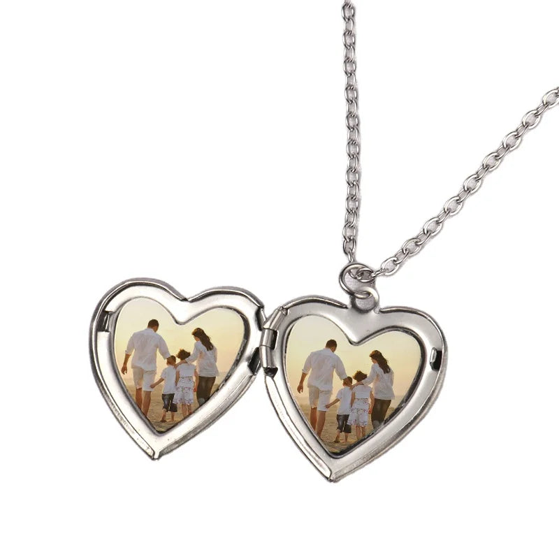 Metal Crafts Gift Sublimation Heart Locket Pendant Necklace Stainless Steel Photo Frame Necklace