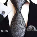 Gray Paisley 8cm Tie and Handkerchief Set Polyester Silk Woven Necktie Set With Pocket Square Men Cufflink Set