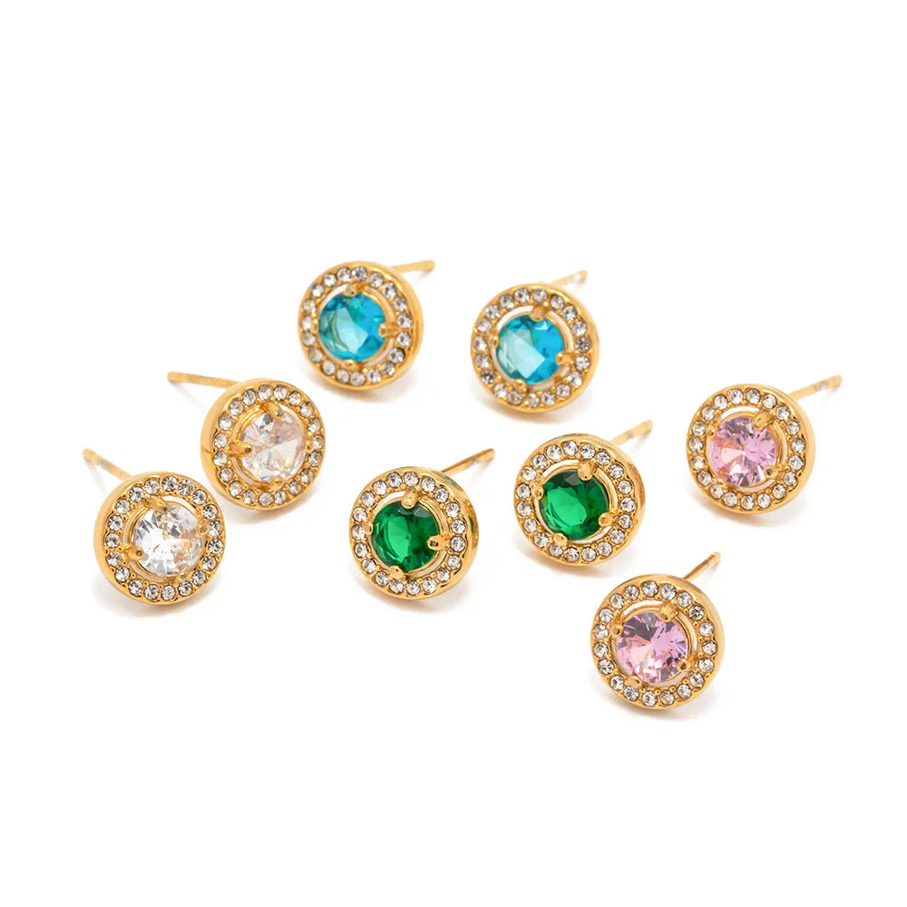 Hot Selling Classic Cute Diamond Earrings Tarnish Free 18K Gold Plated Stainless Steel Earrings Studs Fashion Earrings for Lady