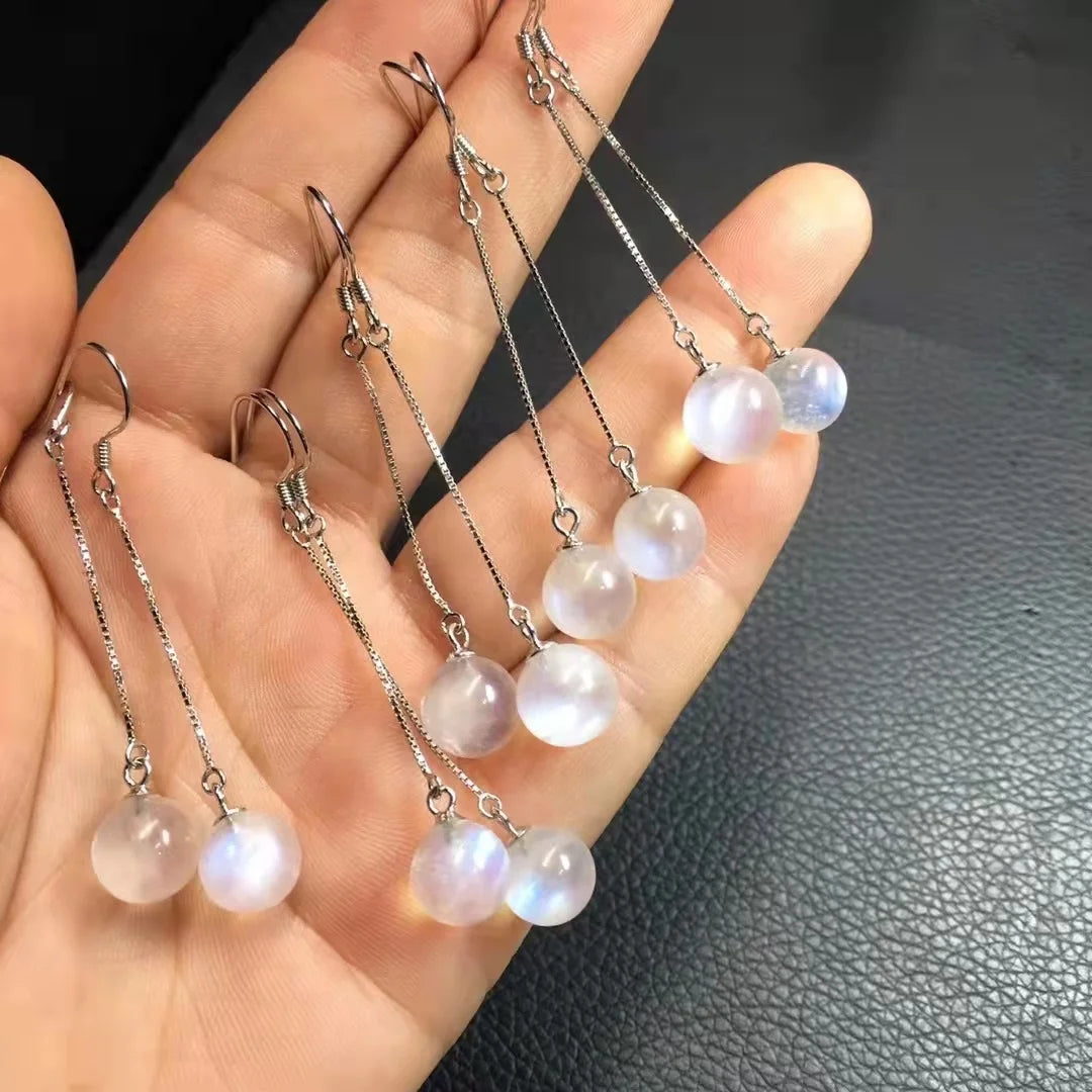 Healing Gemstone Stone Fine Jewelry Natural Raw Crystal Blue Moonstone 925 Sterling Silver Earrings Hook