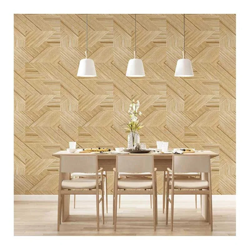 2023 Latest Parquet Geometric Washable Pvc Wallpaper Interior 3D Wood Living Room Decorative Commercial Vinyl 3D Wallpaper