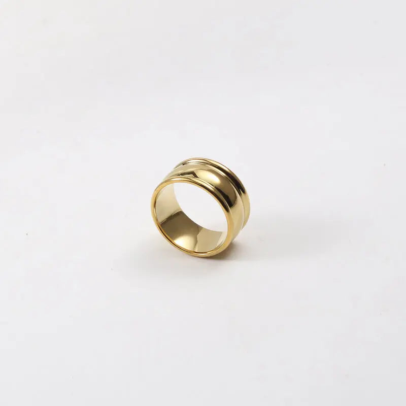 Joolim Jewelry Wholesale 18K Gold Plated Smooth Layered Cambered Stainless Steel Rings for Women Rings