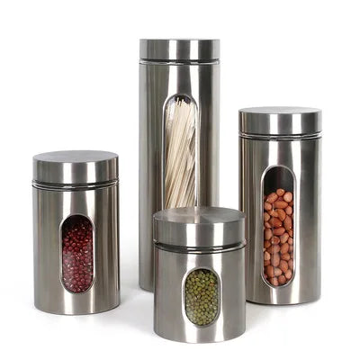 Stainless Steel Glass Jars with Airtight Lids - Glass Kitchen Canisters Glass Containers for Food Storage with Lids Airtight F