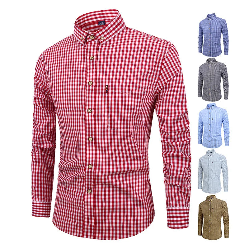 2025 Men's Plaid Printed Casual Shirts 100% Cotton Long Sleeve Button Thickened Camisa Manga Larga Anti-Wrinkle Autumn Season