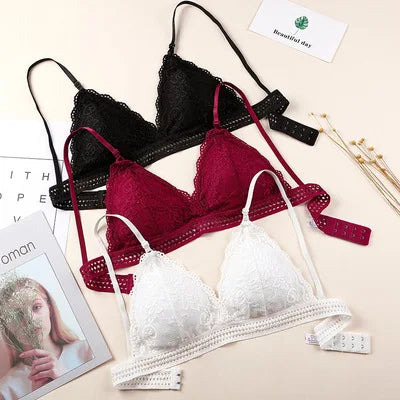 New Solid Women Bra Comfortable Cup Ring-Free Adjustable Ventilation Bra Breathable Sexy Deep V-lace Thin Lingerie Underwear