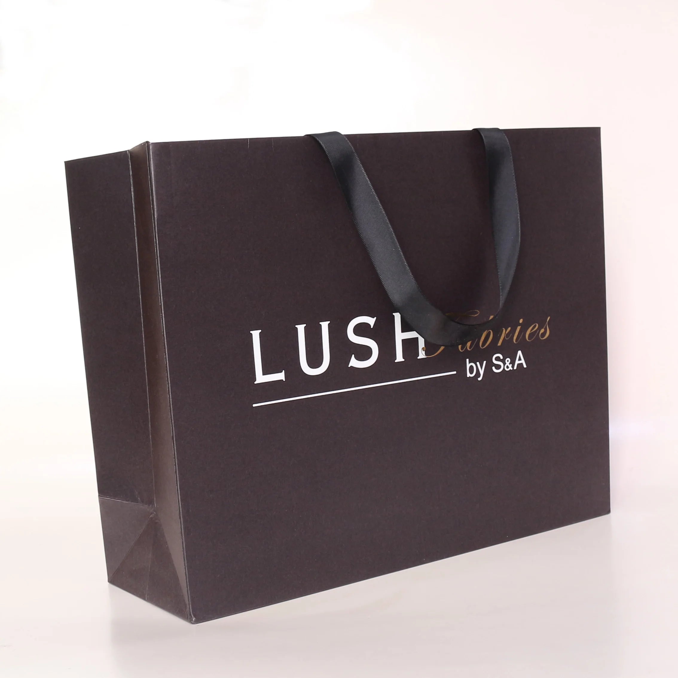 Personalized Monogram Wedding Favor Gift Bags Black Welcome Bag with Stain Ribbon Handles and White Foil Text for Wedding Decor