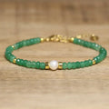 Natural Green Aventurine Stone Bracelet for Women 18k Gold Plated Pearl Charm Handmade Braided Yoga Healing Beads Bracelet