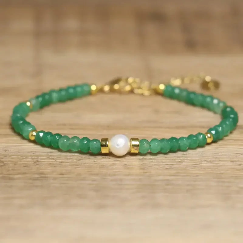 Natural Green Aventurine Stone Bracelet for Women 18k Gold Plated Pearl Charm Handmade Braided Yoga Healing Beads Bracelet