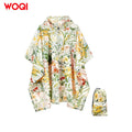 WOQI PVC Flower Waterproof Patterned Hooded Raincoat Detachable Hat Unisex Hiking Camping Emergency Raincoat