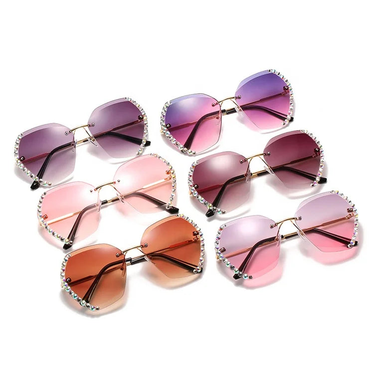 DOISYER 2022 Women's Luxury Sunglasses Modern Style Premium Diamond Glasses with Gold Frame Rimless OEM
