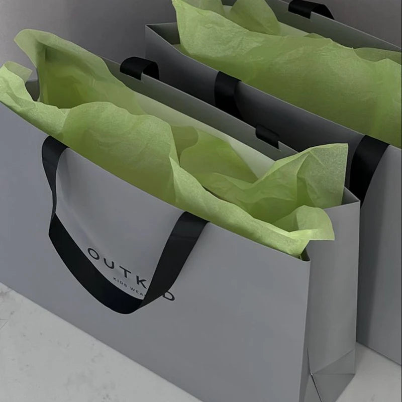 Fancy Design Luxury Handmade Craft Ribbon Handle Printed Retail Clothing Packaging Shopping Custom Grey Paper Bags Your Own Logo