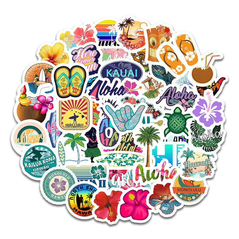 50PCS VSCO Cool Summer Hawaii SeaVinyl Sticker Decal Flask  Car Wall Fridge Luggage Laptop Stickers