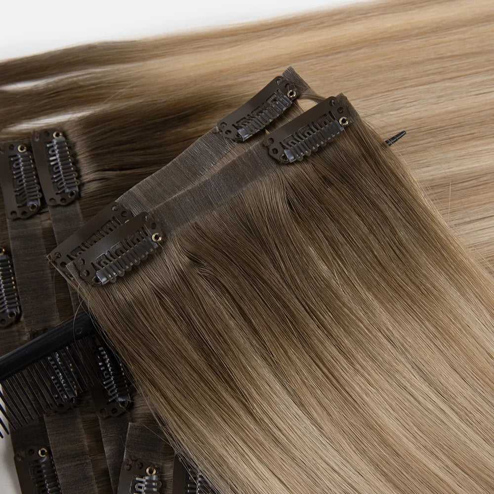 Wholesale Natural Seamless Clip Ins 100% Human Virgin Hair Clip in Hair Extension for Women