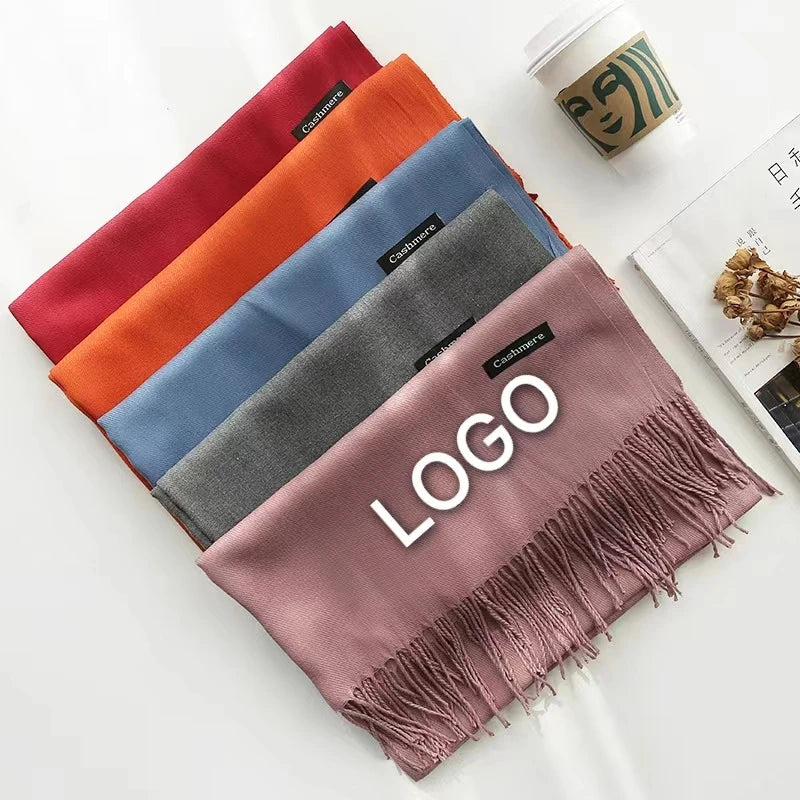 High Quality Solid Color Ladies Plain Pashmina Shawls Winter Warm 200*70CM Soft Imitation Cashmere Scarf for Women Men