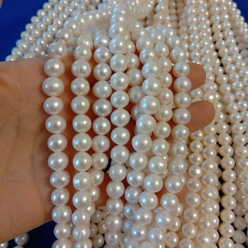 Nature FRESHWATER PEARL Without Nuclear7.3-8.3 mm AA Grade High Quality Perfect Round Shape Pearl in Strand  Loose Wholesale