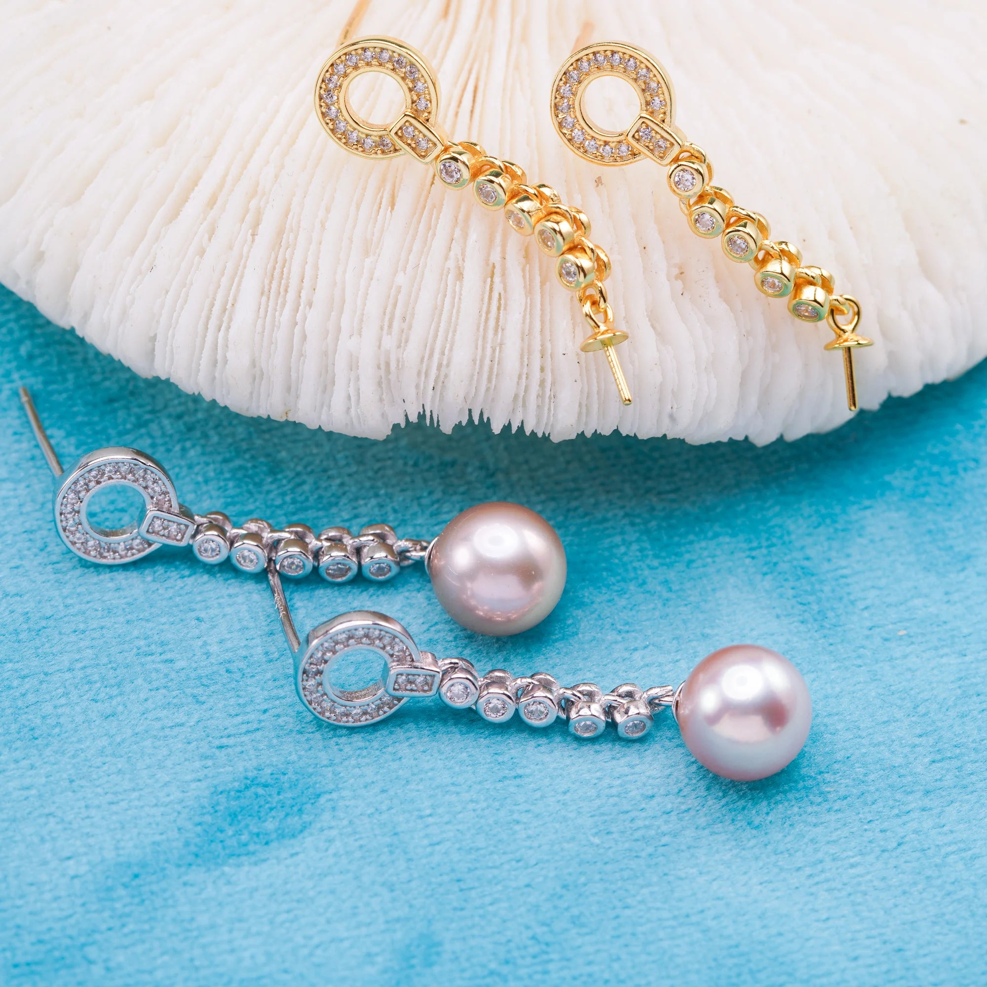 E010922 S925 Pearl Earring 925 Sterling Silver DIY 7-8mm Natural Freshwater Pearl Stud Earring for Women