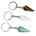 DIY Quartz Stone Natural Stone Divining Spirit Pendulum Hexagonal Key Chain Pendant Tiger Eye Lapis Lazuli Amethyst Green Aventurine Healing Ener Folk Crafts