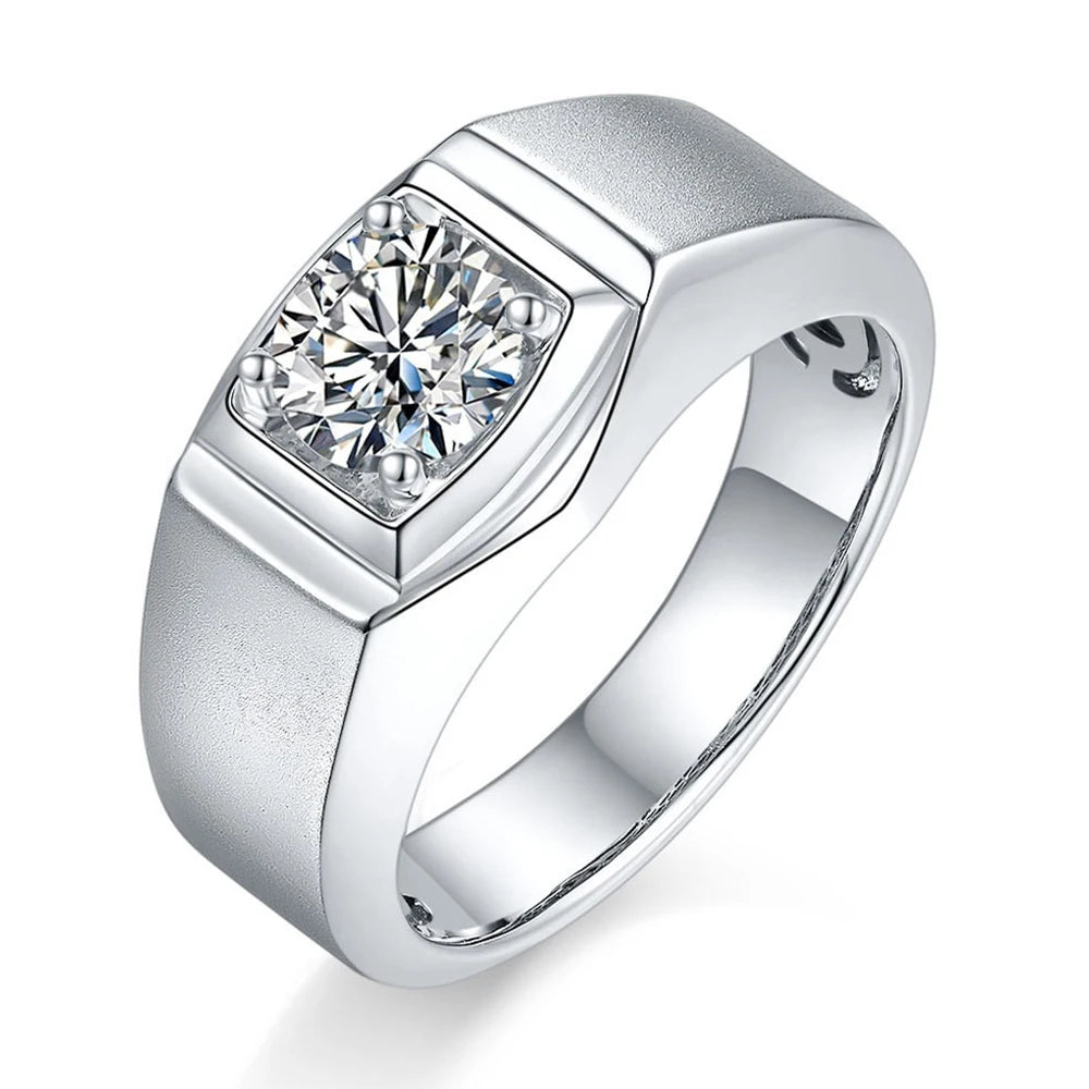 925 Sterling Silver Luxury Jewelry Rings 1ct Vvs Level D Round Engagement Moissanite Men Rings