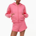Custom Summer Women 2 Piece 330 GSM Fleece Double-layer Hood Ribbed Cuffs and Hem Sweatsuits