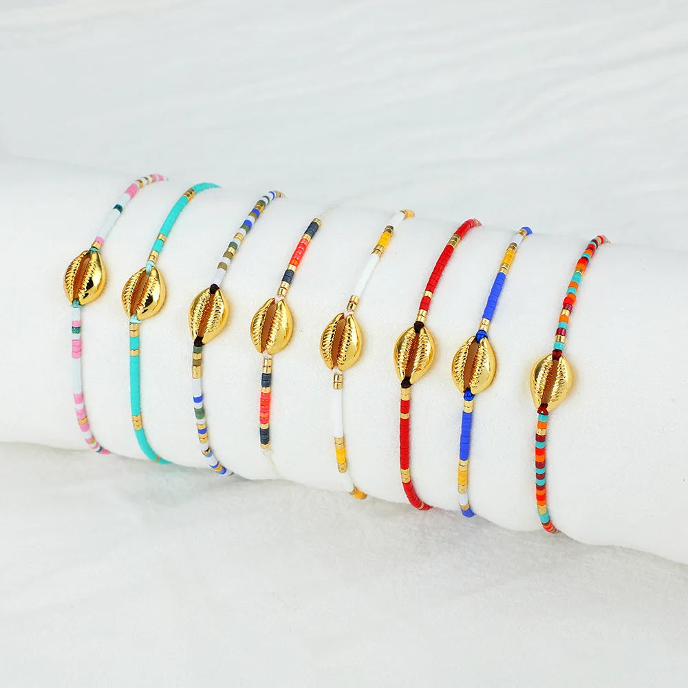 Bohemian Minimalism Gold Plated Real Shell Charm Delica Beaded Friendship Bracelets Colorful Miyuki Beads Beach Jewelry Weddings
