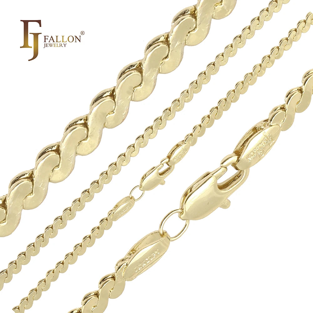 FJ Fallon Fashion Jewelry Serpentine Round s Link Chain Plated in 14K Gold Brass Based
