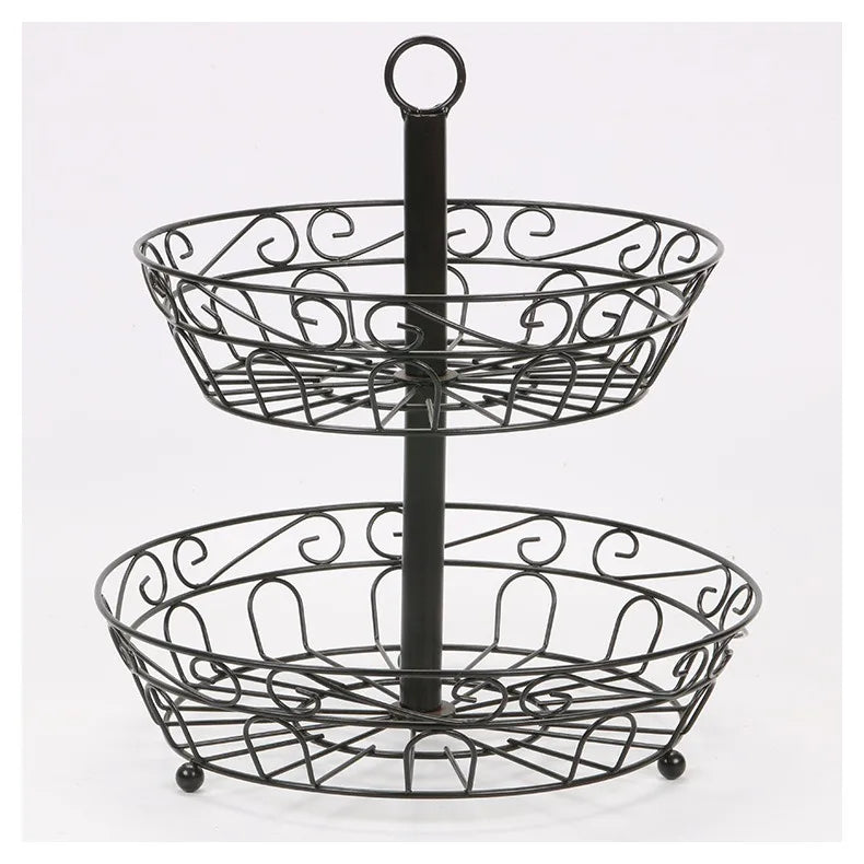 European-Style Detachable Double-Layer Wrought Iron Fruit Snack Basket Creative Home Crafts Ornaments Metal Baskets for Kitchen