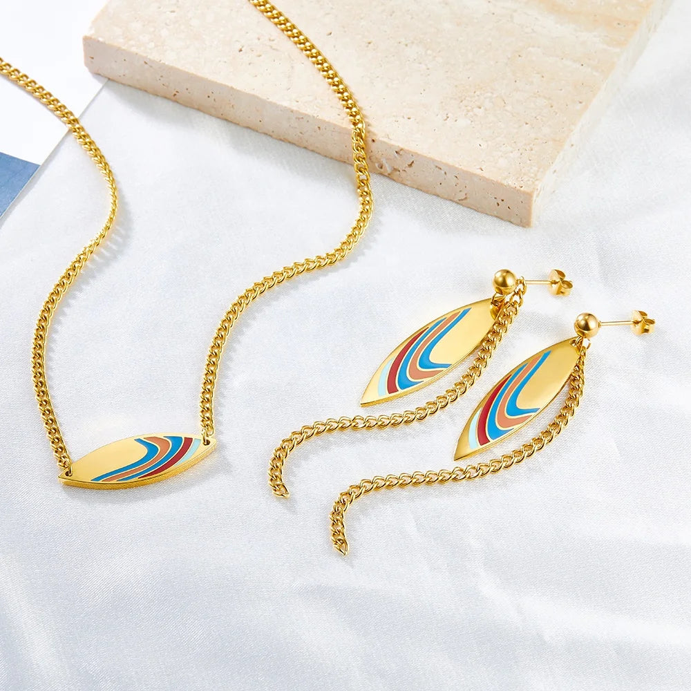 High Quality Acero Inoxidable Jewelry Set Custom 2022 Gold Plated Stainless Steel Necklace Earrings Jewelry Set for Women