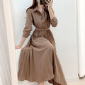 S-XL Autumn Elegant Single Breasted Polo Collar Shirt Dress High Waist Waist Mid Length Pleated Dress