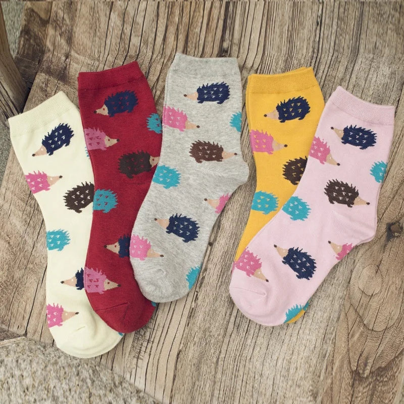 Wholesale Cute Hedgehog Animal Patterned Socks Novelty Cotton Crew Socks for Women