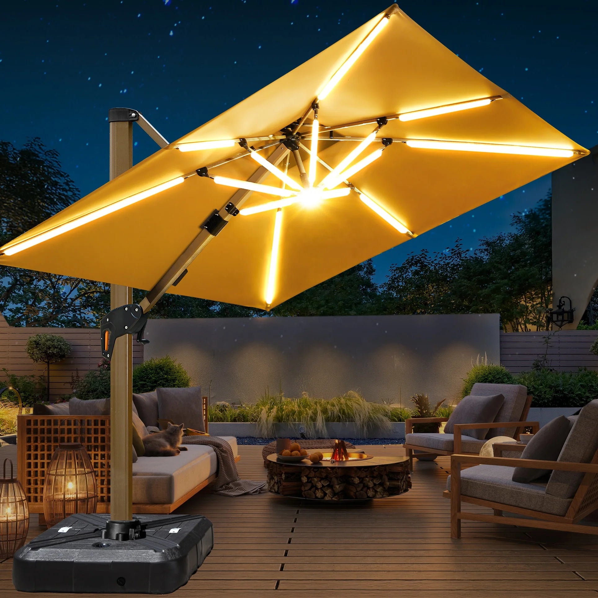 [Unique in Market]Latest Design Double Diagonal Pull Outdoor Umbrella Solar Power Light USB Port Resell Business Price Parasol