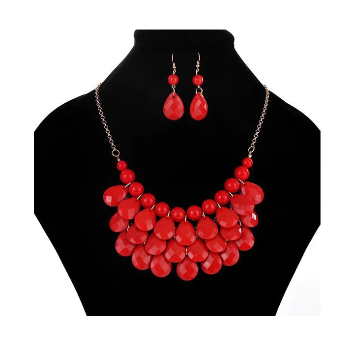 RisingMoon Conjuntos De Joyas Wholesale Multilayers Water Drop Acrylic Jewelry Sets Big Crystal Earring and Necklace Set