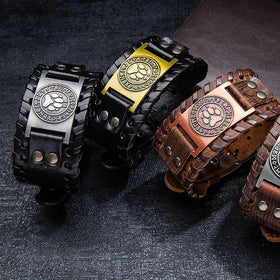 New Popular Leather Jewelry Nordic Viking Pirate Cowhide Bracelet Vintage Weaving Compass Men Leather Bracelet Fashion Jewelry
