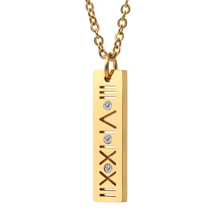 New Arrivals Ladies Roman Numerals Pendant Charm Rose Gold Plated Necklace