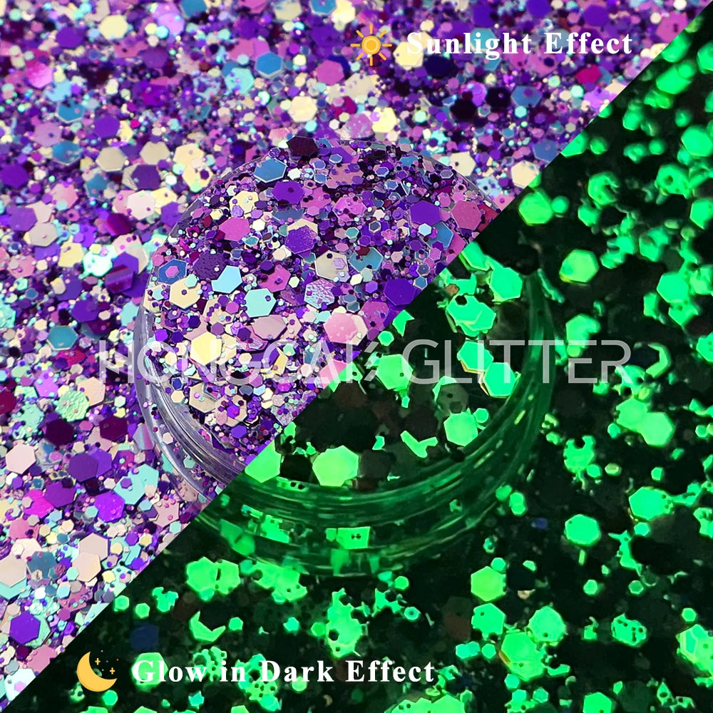 Bulk New Colors Polyester Hexagon Shape Mix Glow in the Dark Chunky Glitter MegaBDM