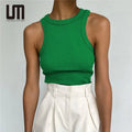 Liu Ming Summer Women Clothes Sleeveless Basic T Shirt O Neck Ribbed Knitted Tank Tops for Women