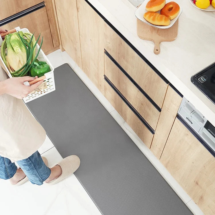 Custom Printed Indoor Soft Anti Fatigue Non Slip Floor Cushioned Wipeable Waterproof Leather Kitchen Mat