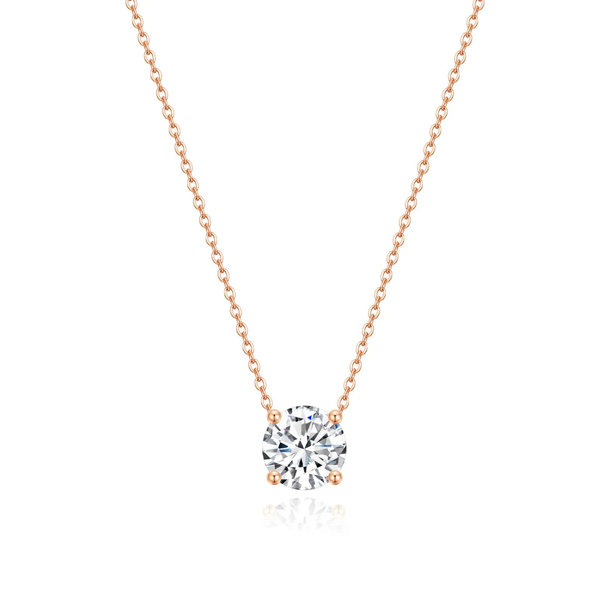 OAHLAN 925 Sterling Silver Rhodium Rose Gold Plated Necklaces for Women Solitaire 1.5 Carat CZ Round Pendant Necklace